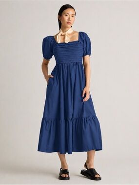 Quince 100% Organic Cotton Ruched Midi Dress / Navy / XS